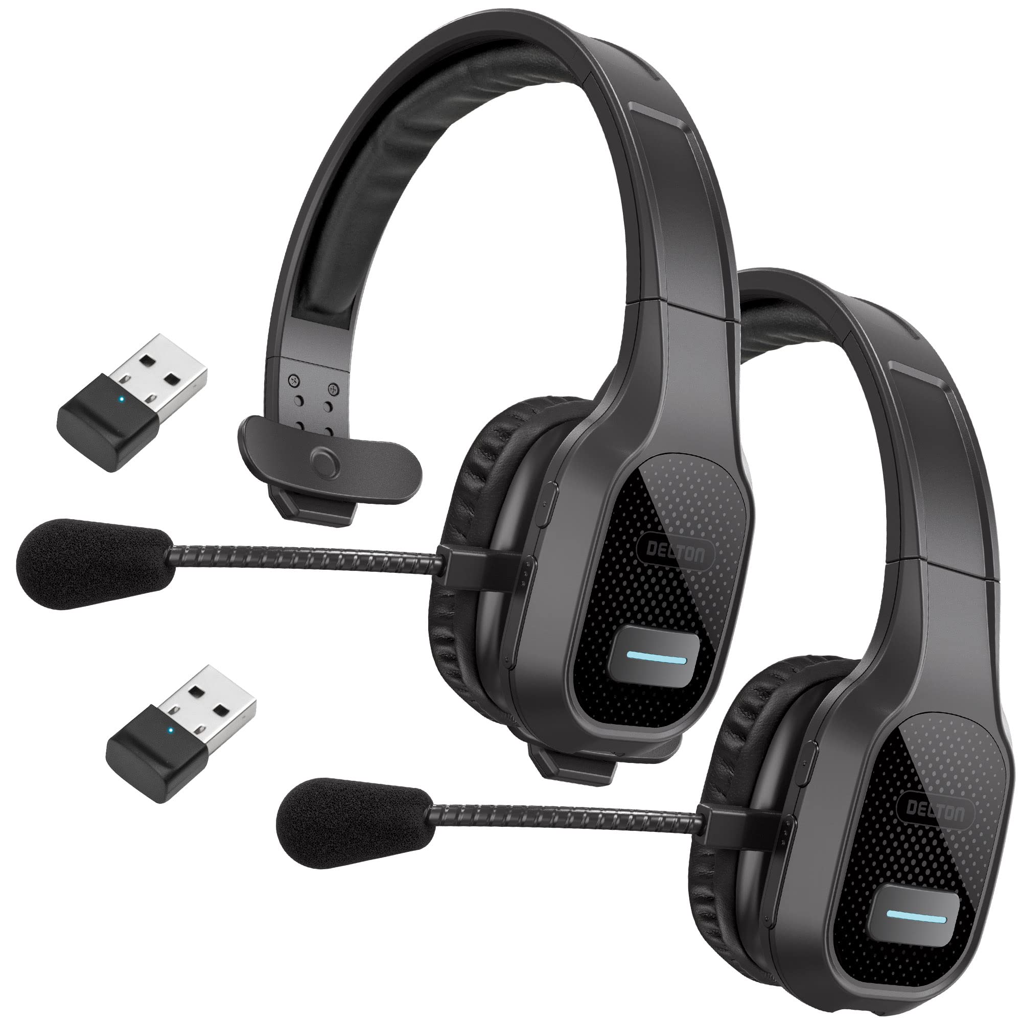 Delton Professional Wireless Computer Headset with Microphone | Bluetooth 5.0 On-Ear Headset with 30-Hour Battery Life - Ideal for Truck Drivers, Home Office & Call Centers (Includes Bluetooth Dongle, 2-Pack) | Perfect for Long Conference Calls, Remote Work & Customer Service Teams