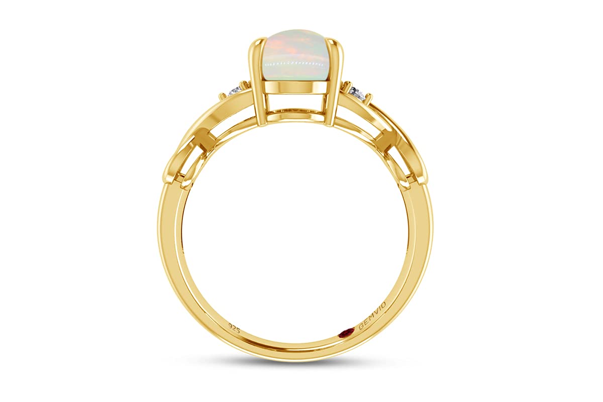 7X9MM Oval Cut Natural White Opal & Diamond Accent 14K Gold Over Sterling Silver Infinity Heart Ring - Women's Engagement Wedding Jewelry (1.25Cttw) | Valentine's Day Gift, Anniversary Present, Bridal Shower Gift for Her