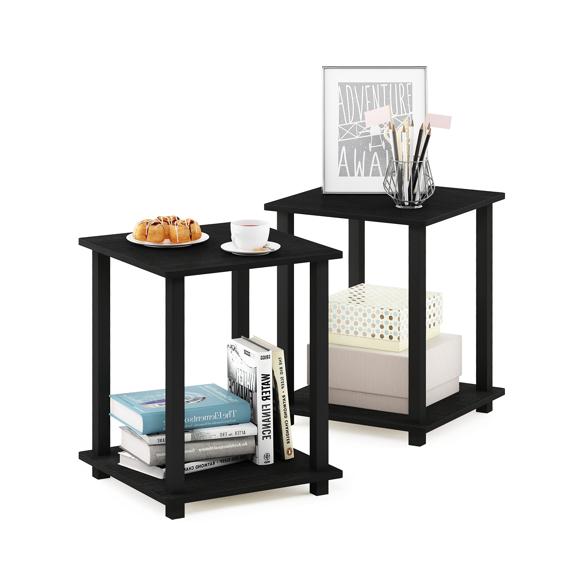 Furinno Simplistic 2-Piece End Table Set & JAYA Large TV Stand for 55 Inch Flat Screens - Perfect for Living Room, Bedroom, and Home Theater Setup