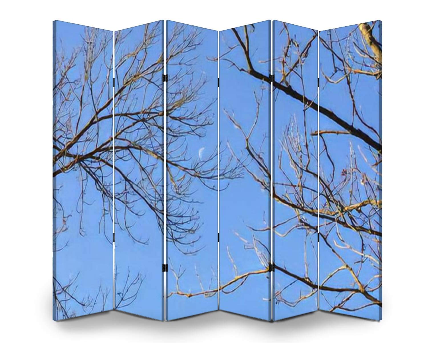 6-Panel Wooden Room Divider with Tree Branches & Moon Design - Dual-Sided Folding Privacy Screen for Home Office, Bedroom Partition & Indoor Decor