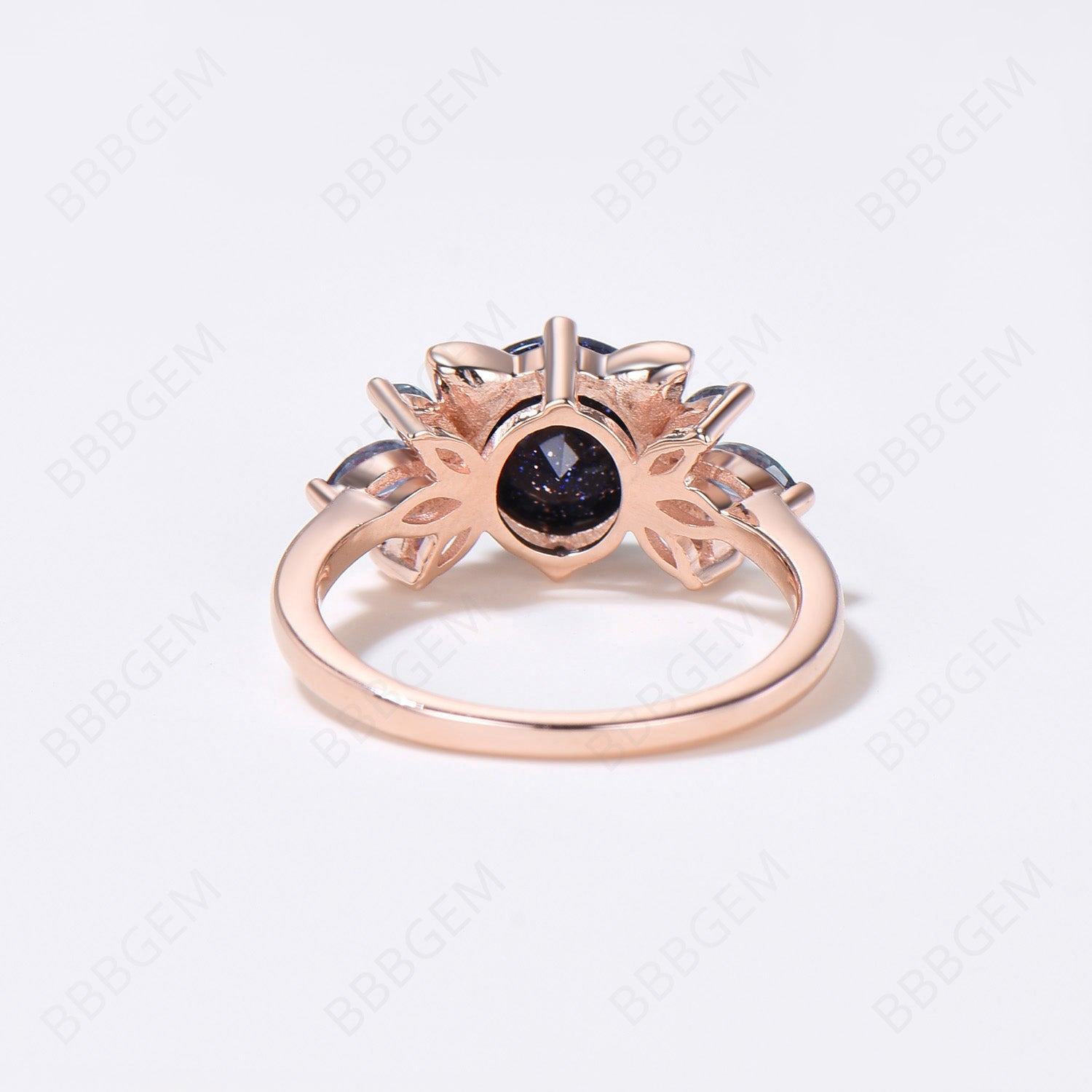 7mm Round Blue Sandstone Cat Engagement Ring - Alexandrite Cluster Wedding Band for Cat Lovers | Unique Kitten Jewelry Gift for Her, Perfect for Proposals, Anniversaries & Special Occasions