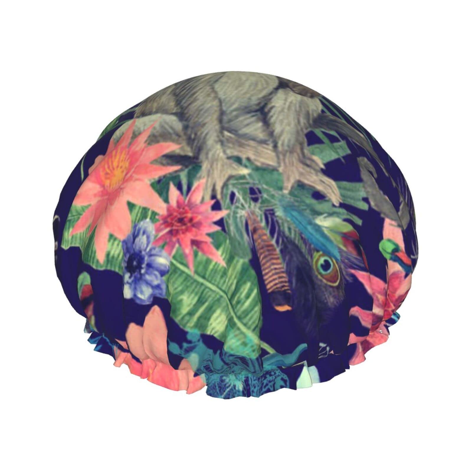 Waterproof Reusable Shower Cap for Women - Cute Monkey Peacock Design Bath Hair Cap for Shower & Bathing | Perfect for Spa, Swimming & Hair Care Routines