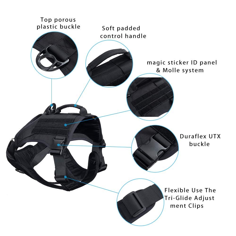 EXCELLENT ELITE SPANKER Tactical Dog Harness Vest with Handle - Adjustable Military Training Harness for Small, Medium & Large Dogs - No Pull Design (Black, Large) - Perfect for Outdoor Adventures, Hiking & Police K9 Training