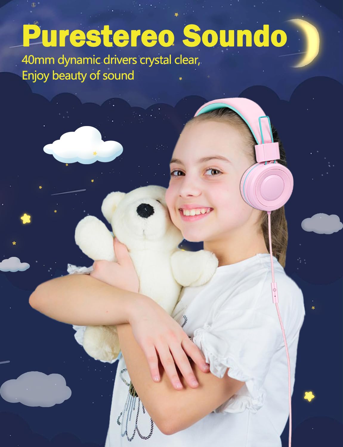 Kids Headphones with Microphone - Wired Foldable Gaming Headset for School, PC, PS4, PS5, Laptop, Mac, Switch, Tablet & Xbox One - Perfect for Toddlers, Teens & Adults | Ideal for Online Classes, Gaming & Remote Work