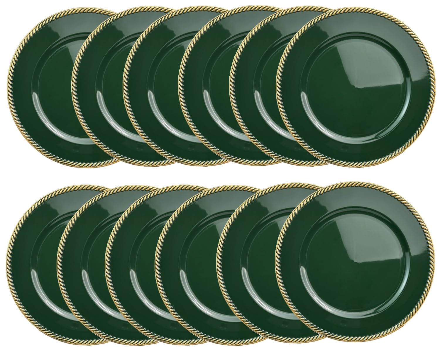 12-Piece Green Plastic Beaded Charger Plates - 13 Inch Round Dinner Plates for Wedding, Christmas & Event Decor - Elegant Table Setting & Holiday Party Decoration