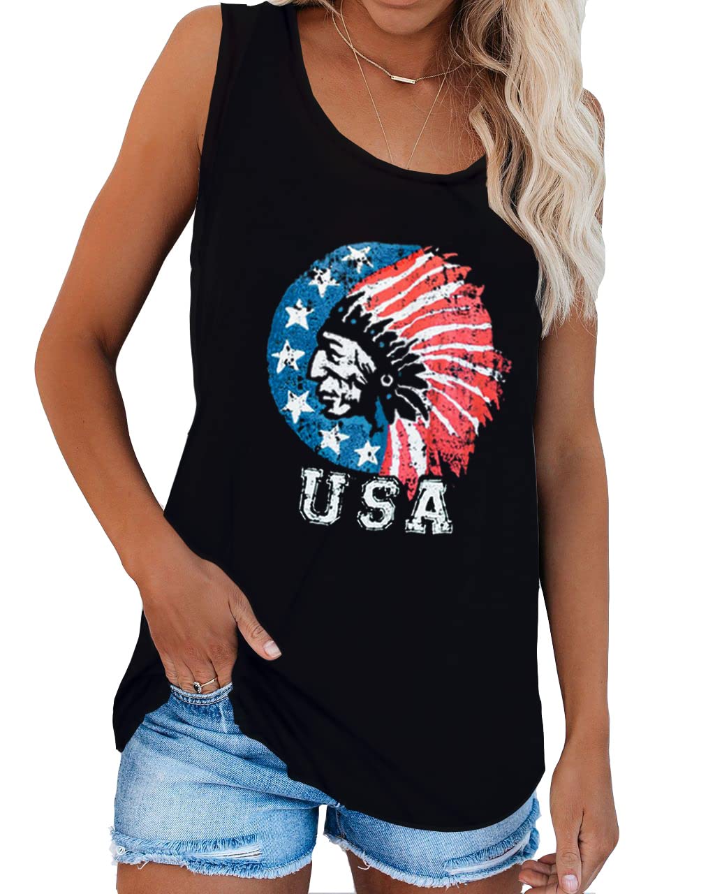 Deerose Women's 4th of July Tank Top - Sleeveless American Flag Patriotic Shirt for Summer BBQ, Beach & Independence Day Celebrations