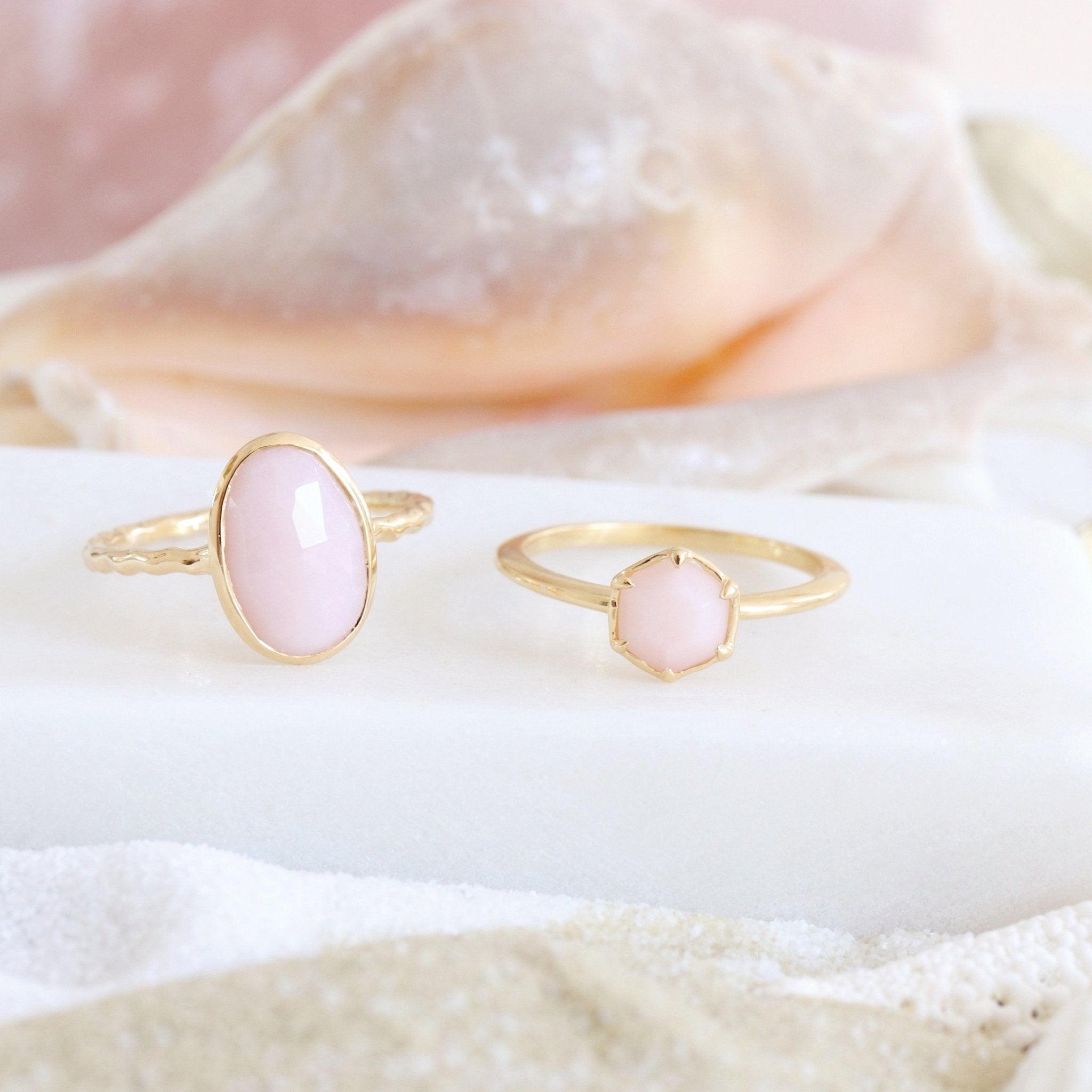 Pink Opal & Gold Oval Protection Ring - Elegant Jewelry for Women, Perfect for Everyday Wear & Gift Giving