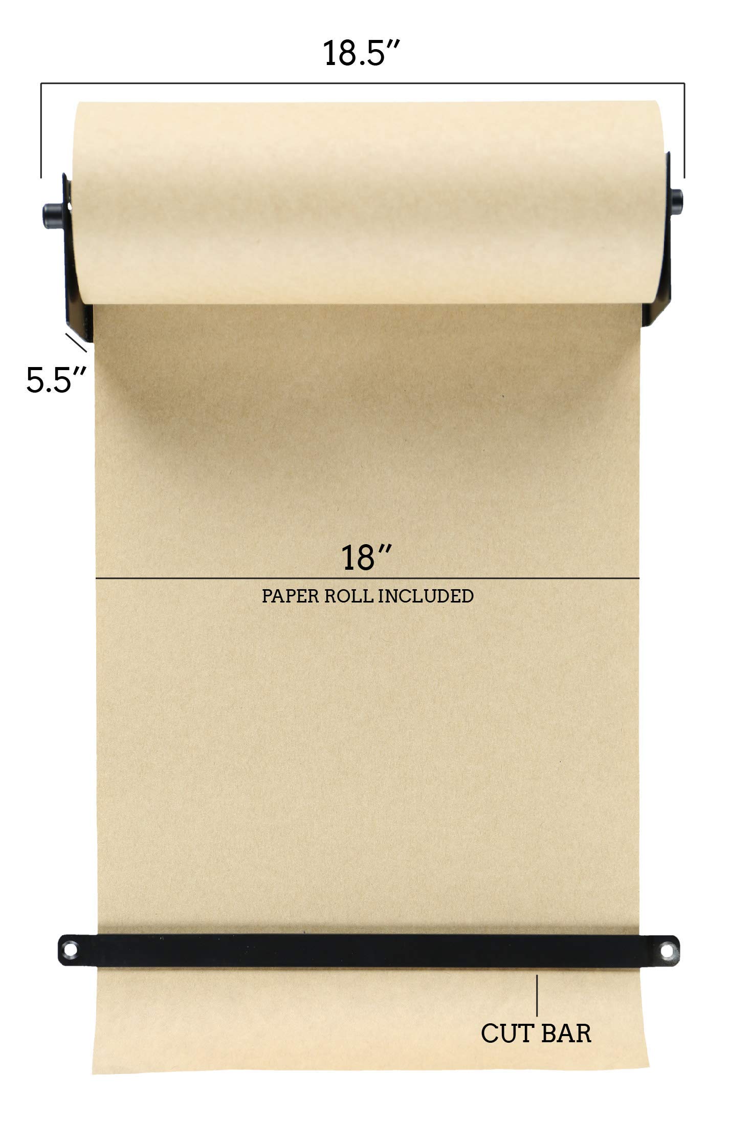 Roller Kraft Paper Roll Display - 18 Inch Black Wall Decor for Kitchen & Farmhouse - Includes 1 Kraft Paper Roll - Perfect for Art Walls, Memo Boards & Creative DIY Projects