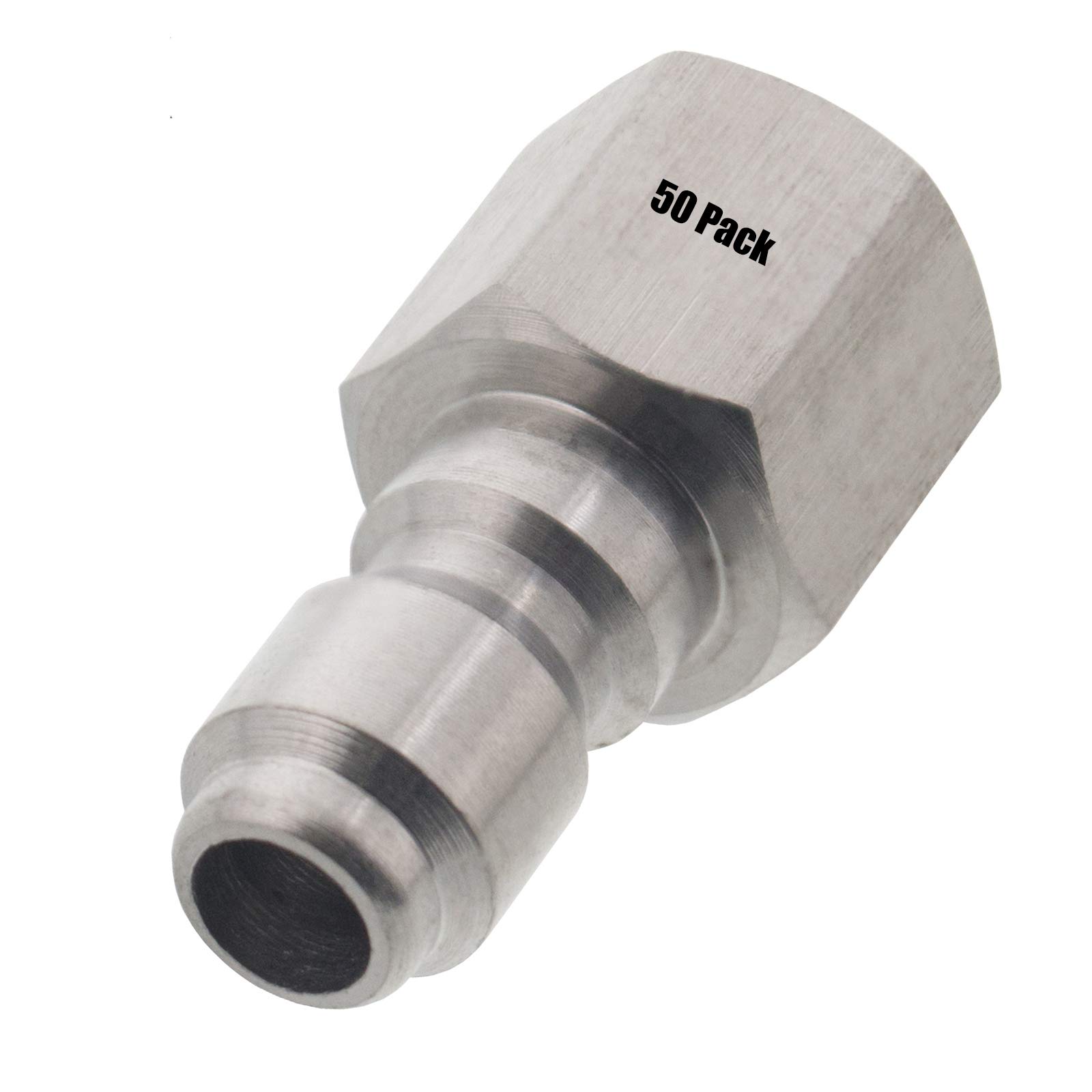 50 Pack Erie Tools 1/4in FPT Female Stainless Steel Quick Connect Couplers - 4000 PSI, 10 GPM - Compatible with Pressure Washer Guns, Hose Wands & Nozzles - Ideal for Car Washing, Deck Cleaning & Outdoor Power Equipment Maintenance