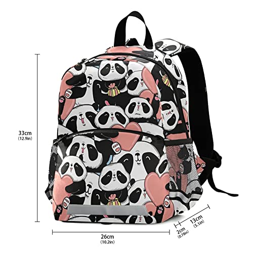Cute Panda Face Toddler Backpack with Safety Leash for Boys & Girls - Pink Heart Design School Bag for Kindergarten, Preschool & Travel | Reflective Stripes & Chest Clip | Perfect for Daycare, Outdoor Adventures & Daily Use