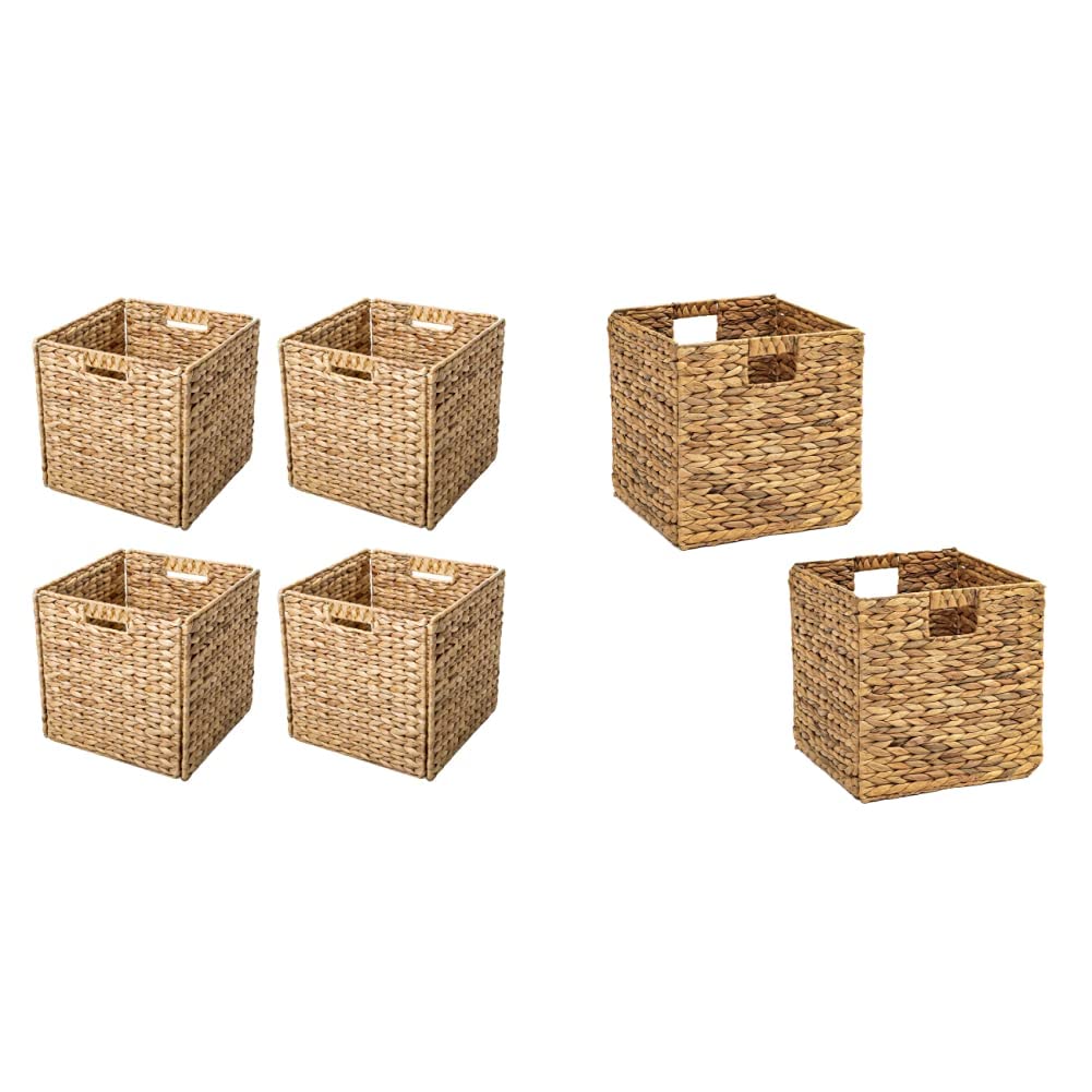Trademark Innovations Foldable Hyacinth Storage Baskets with Sturdy Iron Wire Frame - Set of 4 & 2 Pack for Home Organization | Perfect for Bedroom, Bathroom, Laundry Room, and Office Storage Solutions