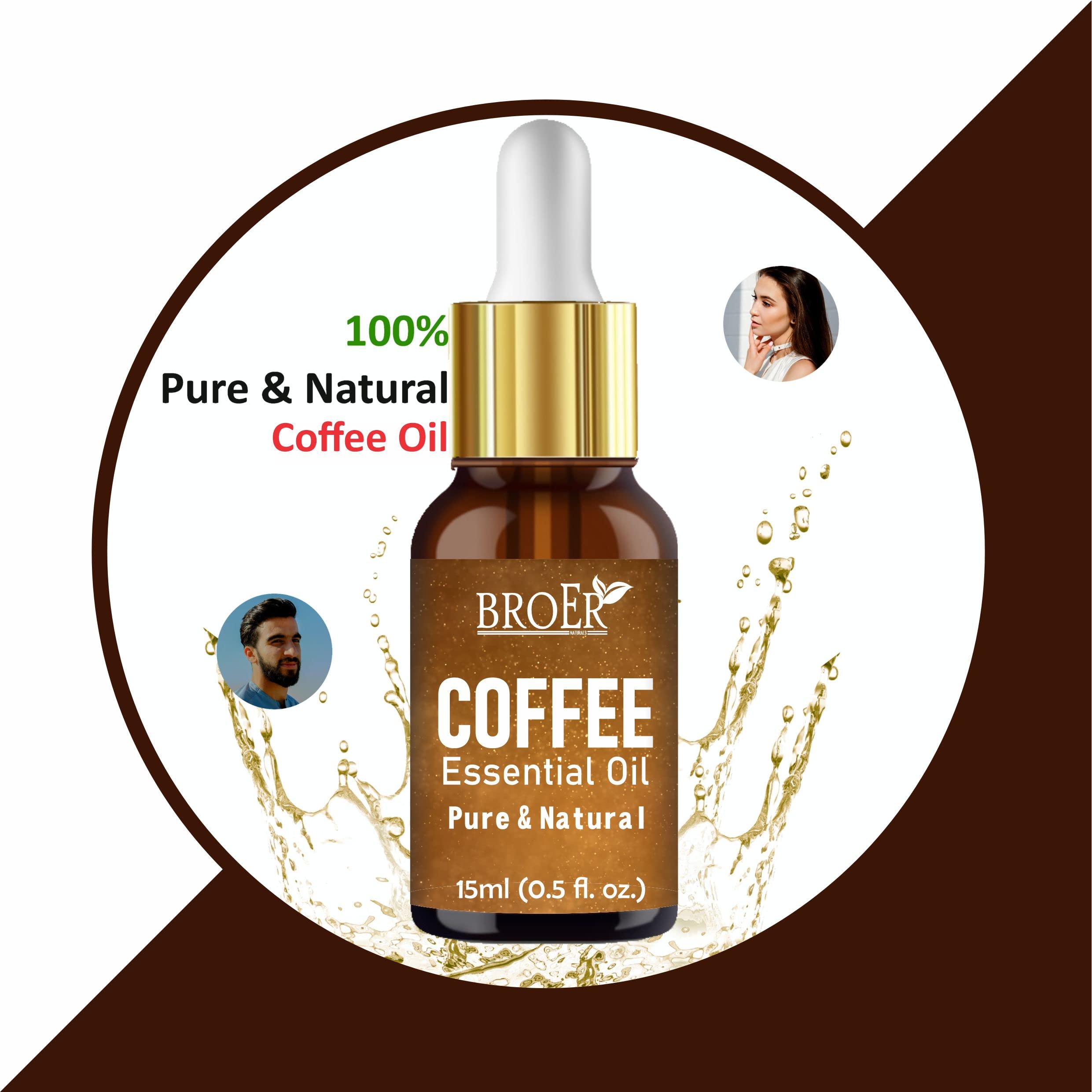 BROER Naturals 100% Pure Coffee Essential Oil - Therapeutic Grade for Hair Growth, Skin Care & Aromatherapy - Undiluted Natural Oil (15ml) - Perfect for Massage, Diffuser & DIY Beauty Products