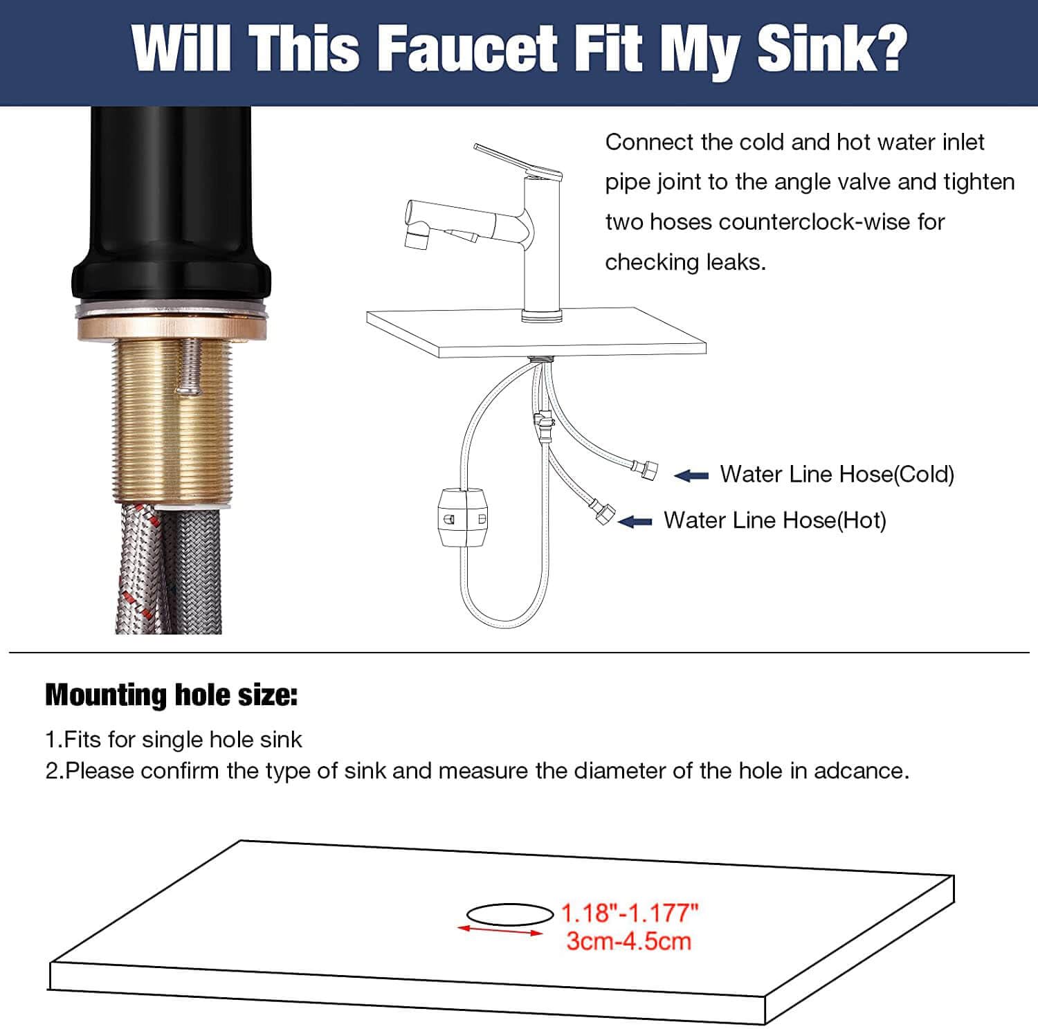 Black Single Handle Brass Bathroom Sink Faucet with Pull-Out Sprayer - 3 Water Flow Modes for Hot & Cold Water - Perfect for Vanity, Basin, and Modern Bathroom Renovations