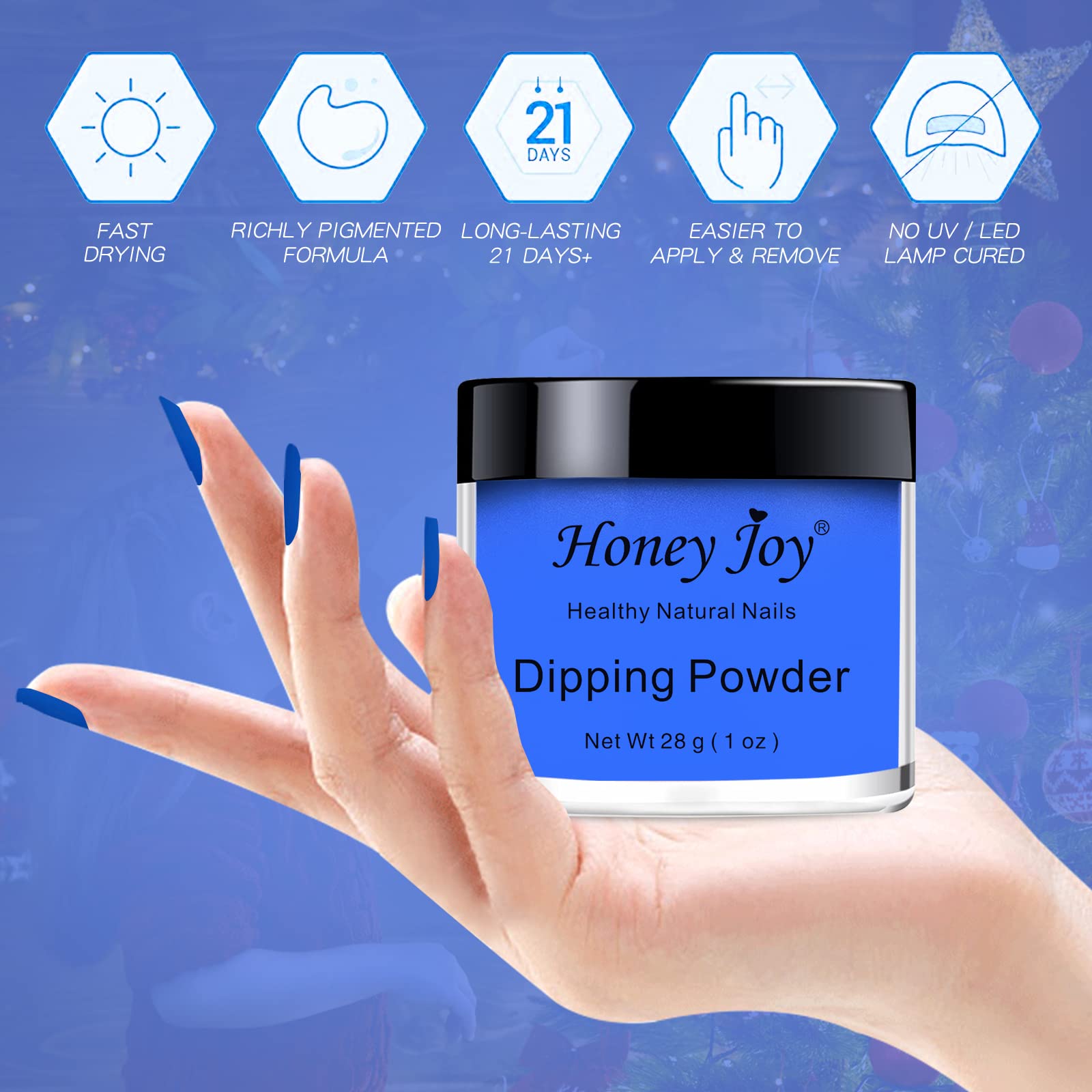 Royal Blue Dip Powder Nails Kit - Long-Lasting No UV Light Needed Dipping Nails, 28g/Box (ND064B-WD13) for Salon & Home Manicure, DIY Nail Art, Party & Special Occasions