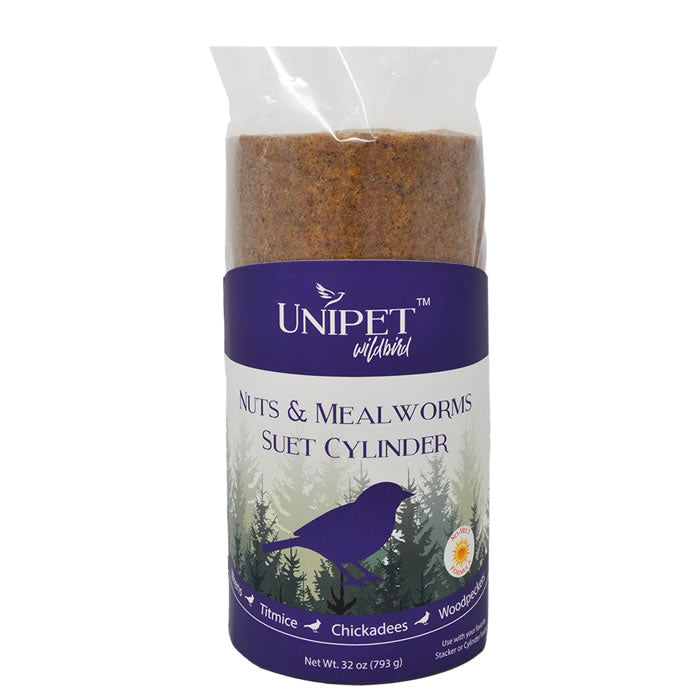 Premium No Melt Suet Cylinder for Birds - Nut & Mealworm Blend, Pack of 3 | Year-Round Wild Bird Feeding for Backyards & Gardens