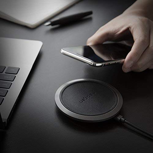 Spigen 10W Genuine Leather Fast Wireless Charger Pad - Qi Certified for iPhone 12/11/XR/XS/SE, Galaxy S20/S10/Note 20, AirPods & Qi-Enabled Devices - Perfect for Bedside, Office & Car Charging