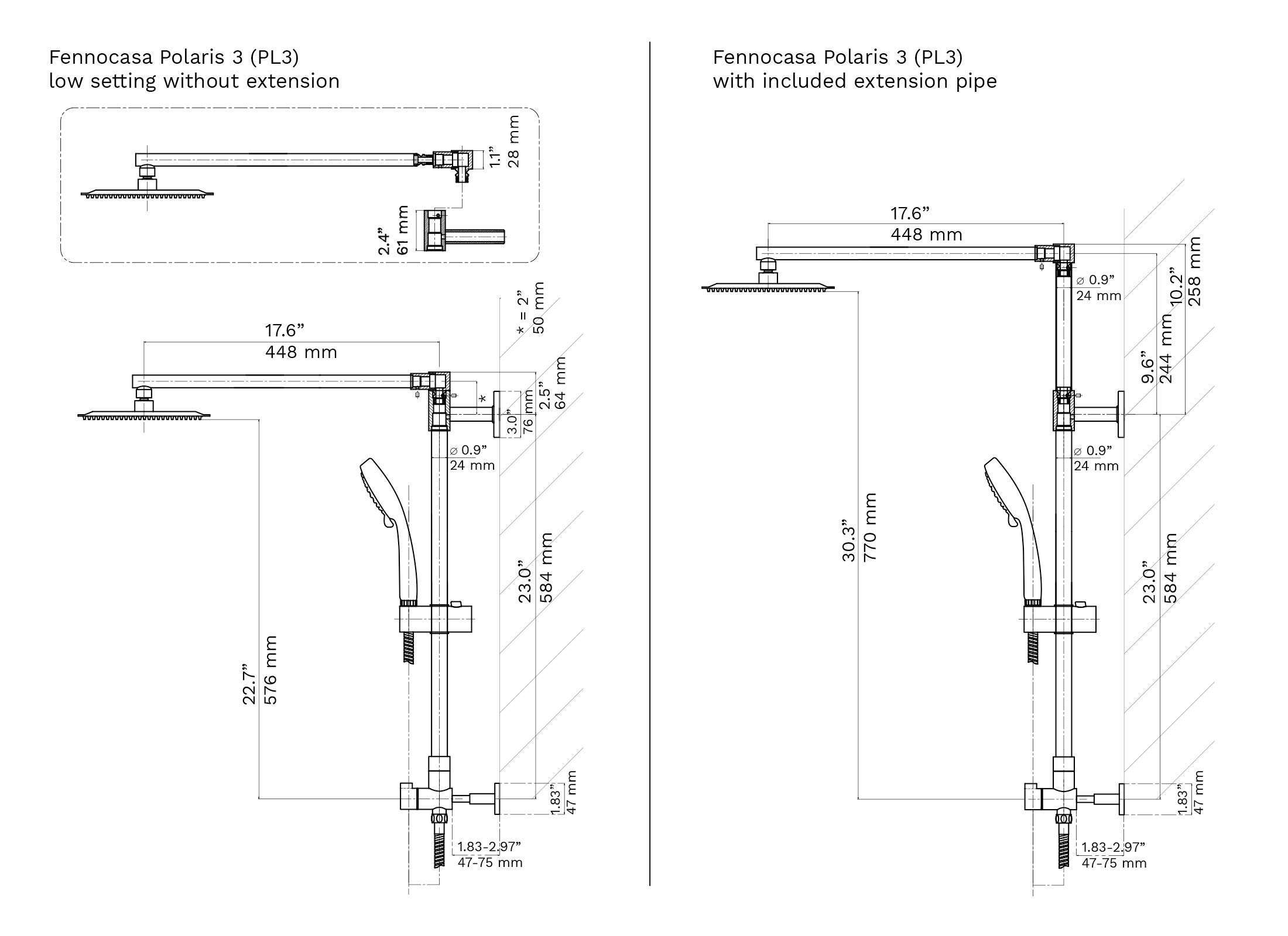Polaris 3 Retrofit Rain Shower System - 3-Setting Handheld Shower Combo with Adjustable Slide Bar, 8 Inch Low Profile Shower Head (2.5 GPM, Brushed Nickel Finish) for Bathroom Renovation & Spa-Like Shower Experience