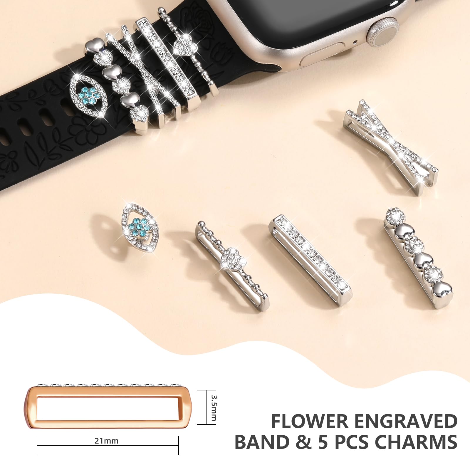 DaQin Floral Engraved Silicone Band Compatible with Apple Watch 38mm/40mm/41mm/42mm/44mm/45mm - Stylish Replacement Strap for Women's iWatch Series SE/1/2/3/4/5/6/7/8/9 - Perfect for Workouts, Office & Everyday Fashion Accessory