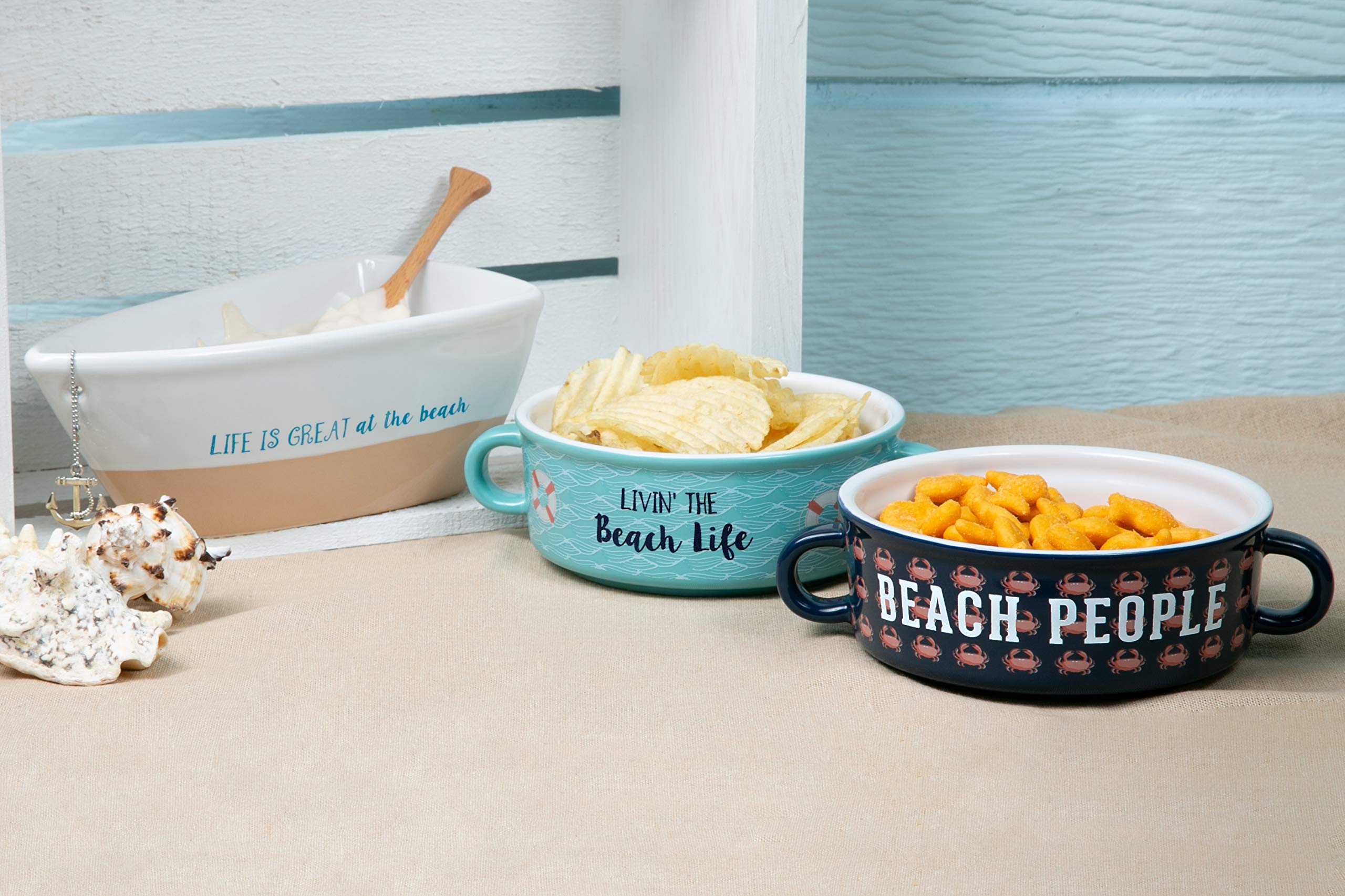 13.5 Oz Double Handled Soup Bowl with Lid - Microwave & Dishwasher Safe - Perfect for Beach Picnics, Camping & Home Dining - Pavilion Gift Company - Blue