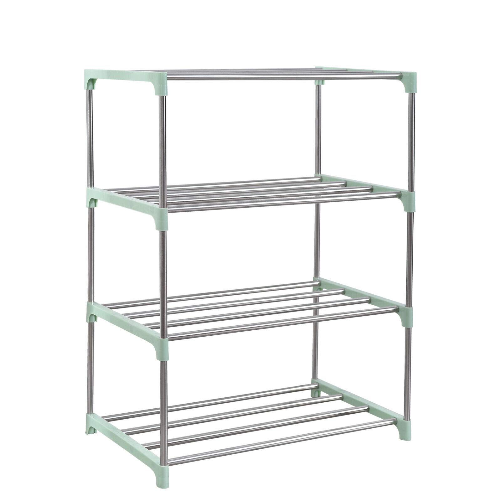 Haroldsyn 4-Tier Adjustable Metal Shoe Rack Organizer - Space Saving Shoe Shelf Tower for Closet, DIY Assembly with Spare Parts - Perfect for Entryway, Bedroom & Small Apartment Organization