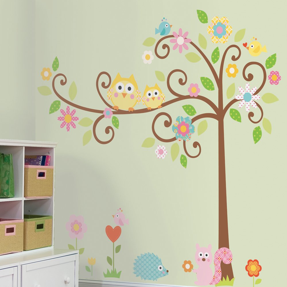 RoomMates RMK1439SLM Happi Scroll Tree Peel and Stick Wall Decals - Self-Adhesive Removable Wall Stickers for Nursery, Kids Room, Living Room & Office Decor