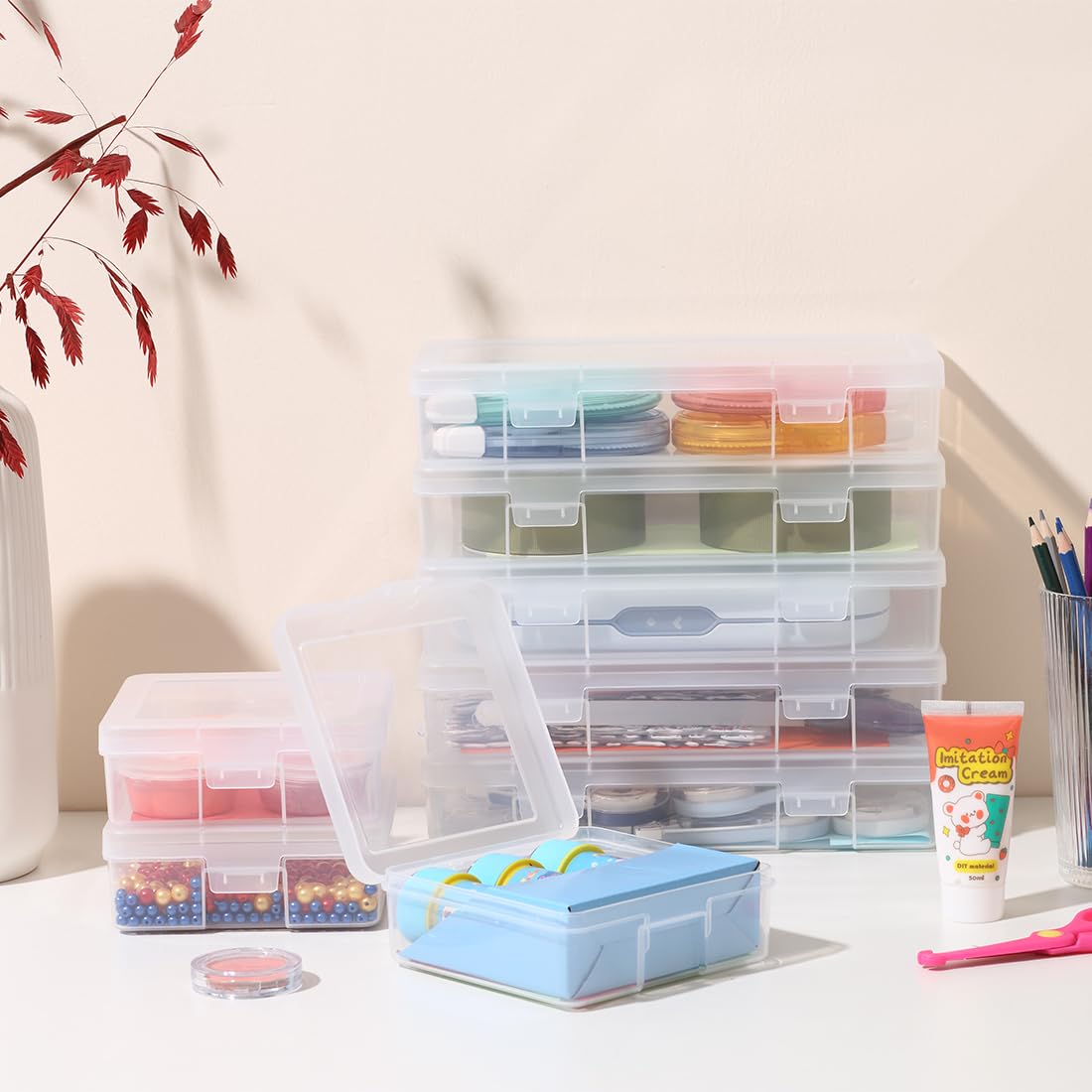2 Pack Multi-Size Storage Box Set - Small, Medium & Large Plastic Storage Containers with Secure Latching Lids | Perfect for Home Organization, Office Supplies & Toy Storage