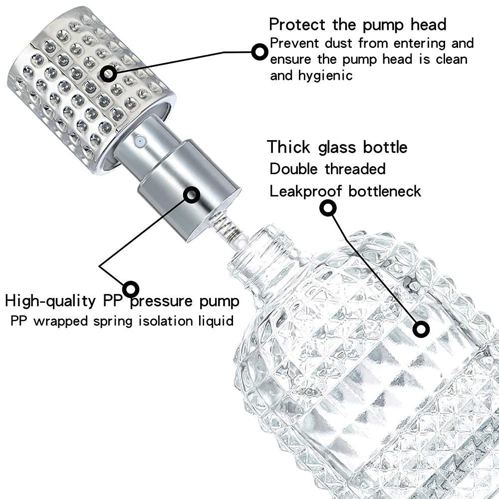 50ml Silver Refillable Glass Bottle with Spray Pump & Cap - DIY Perfume, Essential Oils, Blends, Rose Water - Travel Size, Home & Beauty Storage (Pack of 2)