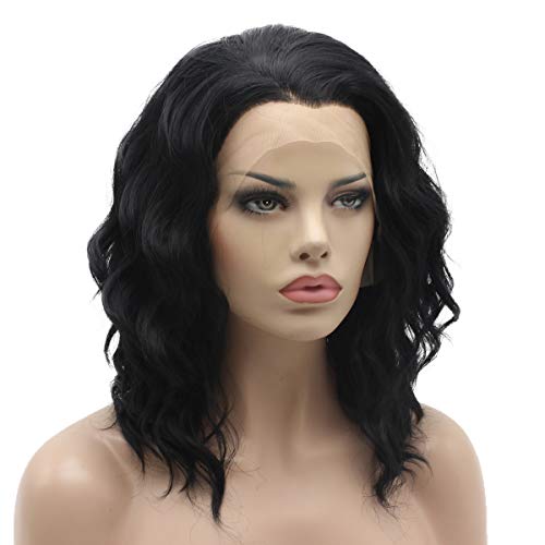 Ebony Full Density Half Hand-Tied Heat Friendly Synthetic Lace Front Wig - Perfect for Daily Wear, Cosplay & Special Occasions