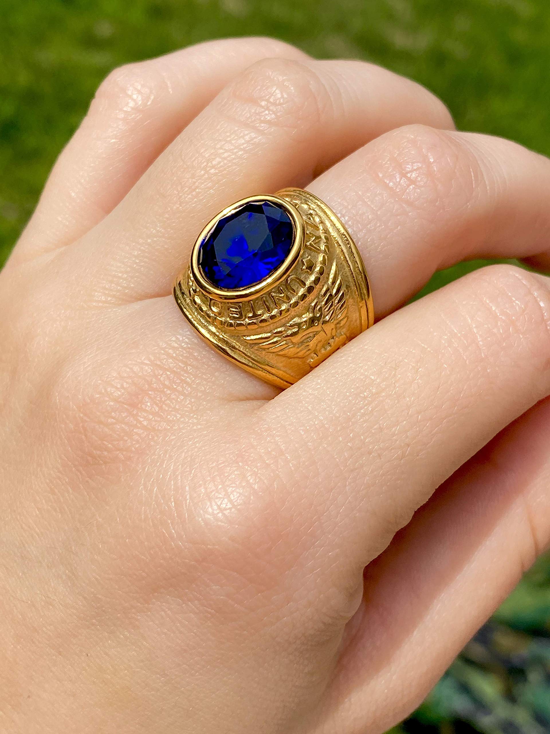 14k Gold Plated Blue Simulated Onyx Men's Vintage Ring - Durable & Elegant Jewelry for Gifts, Weddings & Special Occasions
