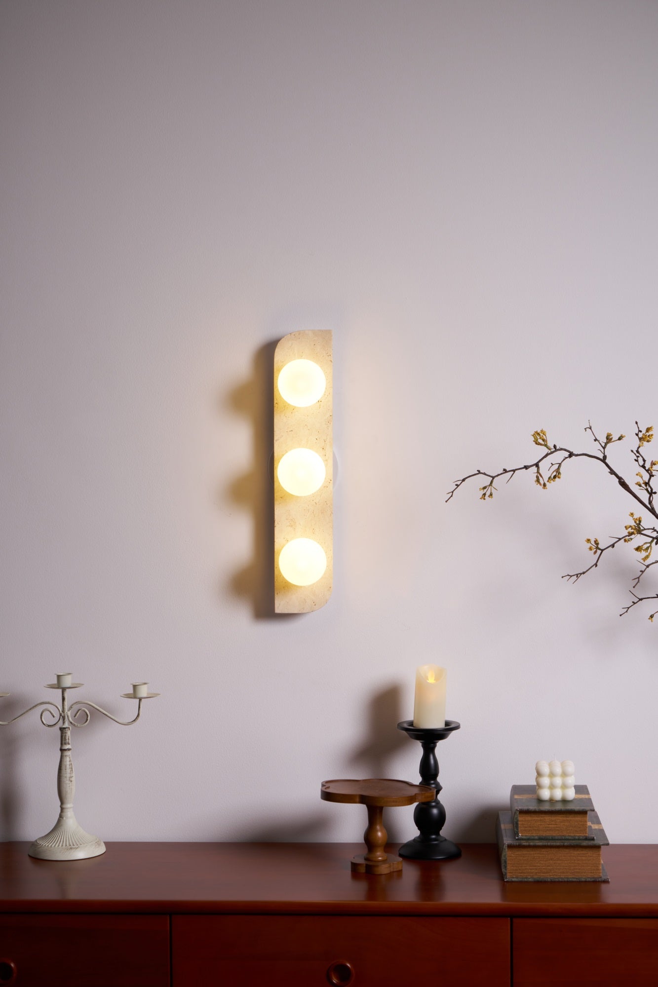 Elysian Travertine Plug-in Wall Sconce - Modern Plug in Wall Light Fixture for Bedroom, Living Room, Hallway & Entryway Lighting