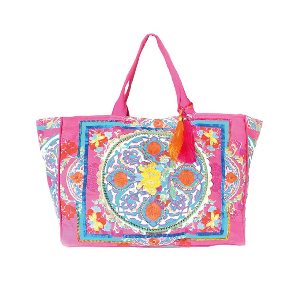 Debbie Katz Boho Beach Bag - Stylish Straw Tote for Women, Perfect for Summer Travel, Pool & Beach Day Essentials (Berry)