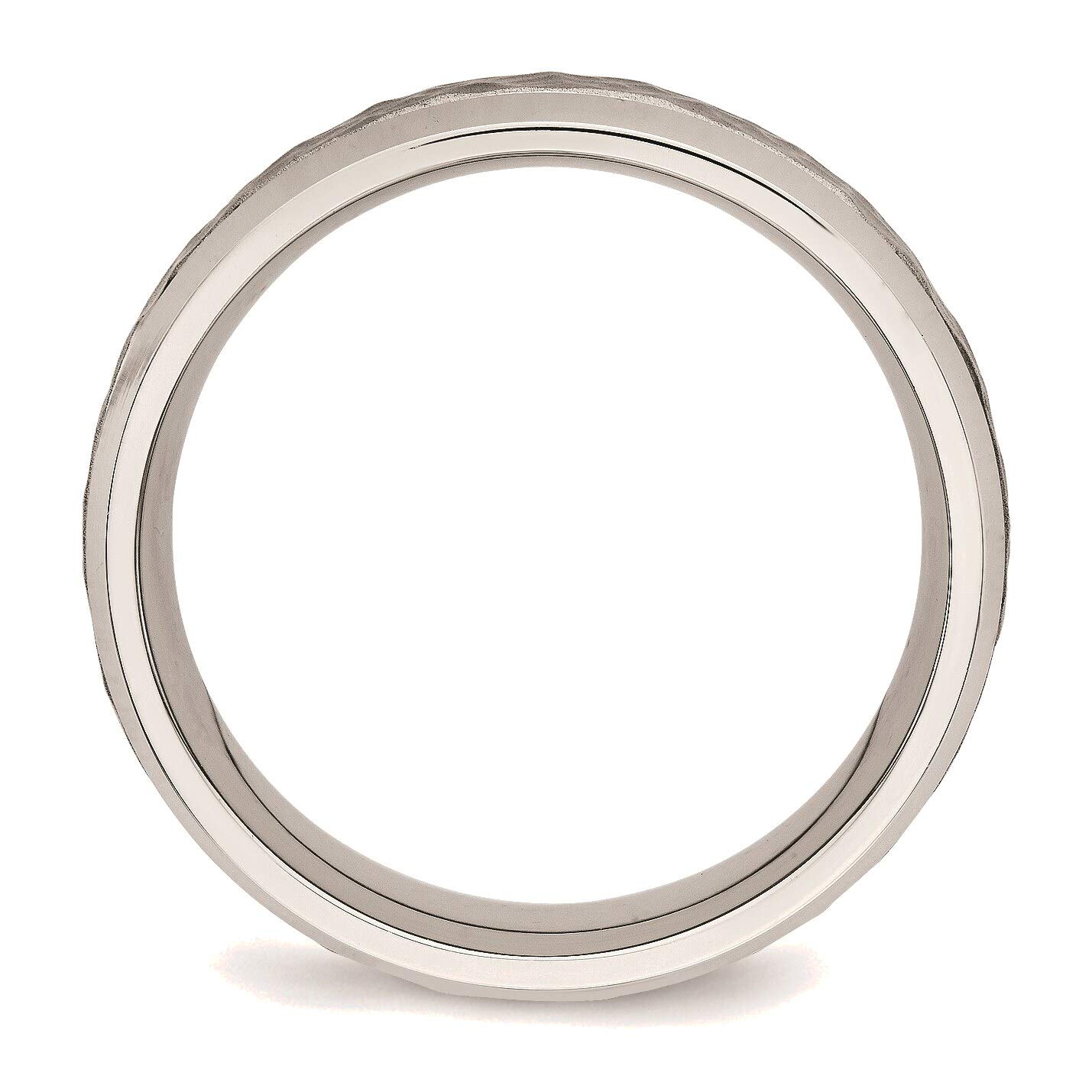 Bonyak Stainless Steel Hammered Band Ring - 7.50mm Brushed & Polished Finish - Size 11 - Durable Wedding Band, Anniversary Gift for Him, Everyday Jewelry for Men