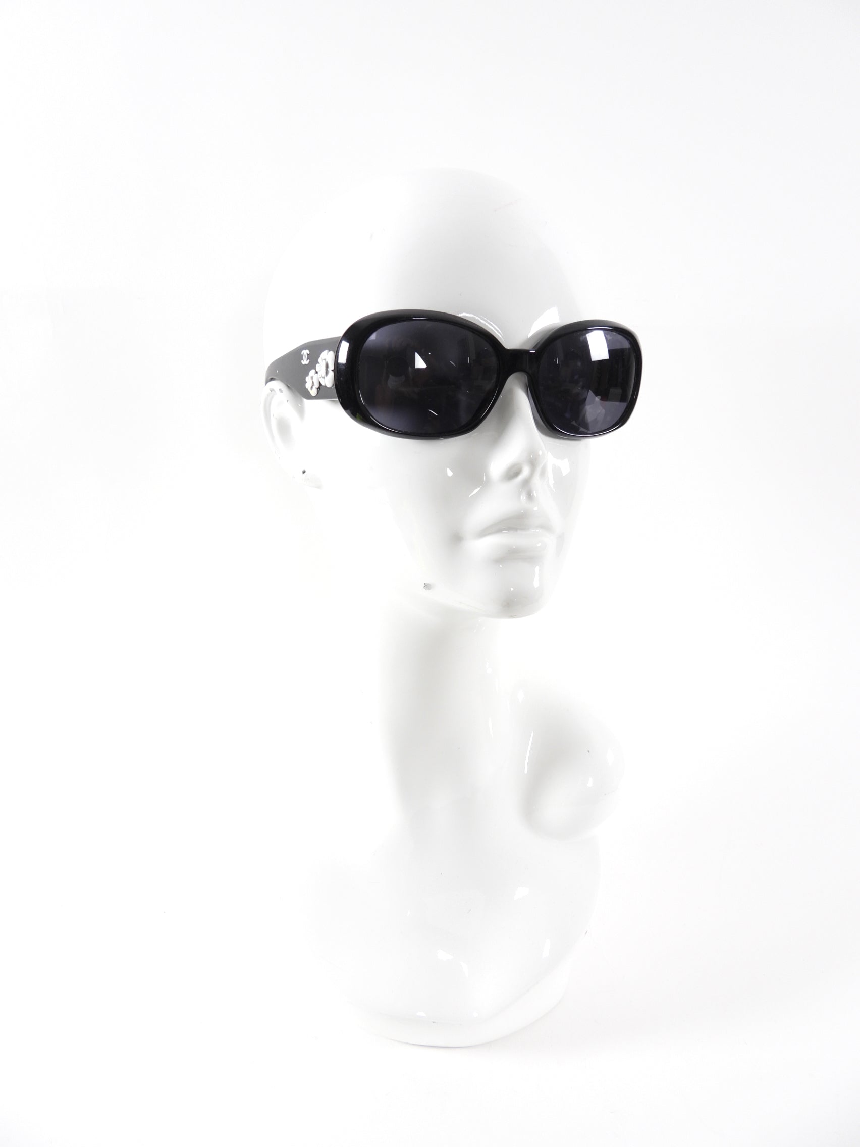 Chanel Oval Acetate Sunglasses with White Camelia Arms - Luxury Designer Shades for Women, UV Protection - Perfect for Beach, Driving & Fashion Outfits