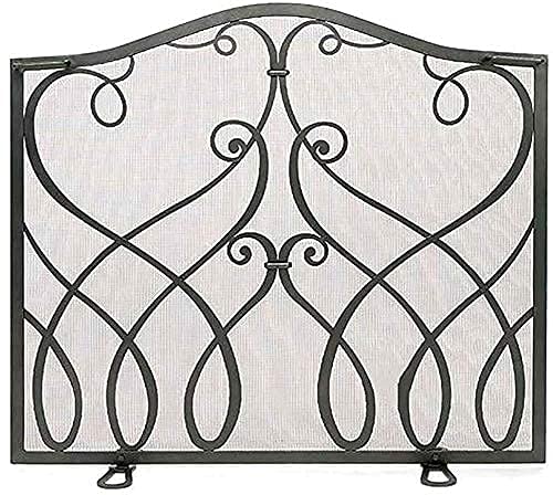 Black Iron Fireplace Spark Guard Screen - Single Panel Fire Pit Screen for Indoor/Outdoor Use, Modern Room Divider & Cat Safety Barrier - Perfect for Living Rooms, Patios, and Fireplace Safety