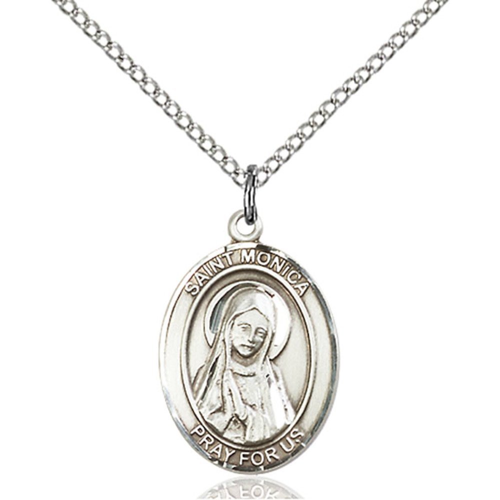 Bonyak Handcrafted Sterling Silver St. Monica Oval Medal Pendant Necklace - Religious Jewelry Gift for Women, Baptism, First Communion & Confirmation