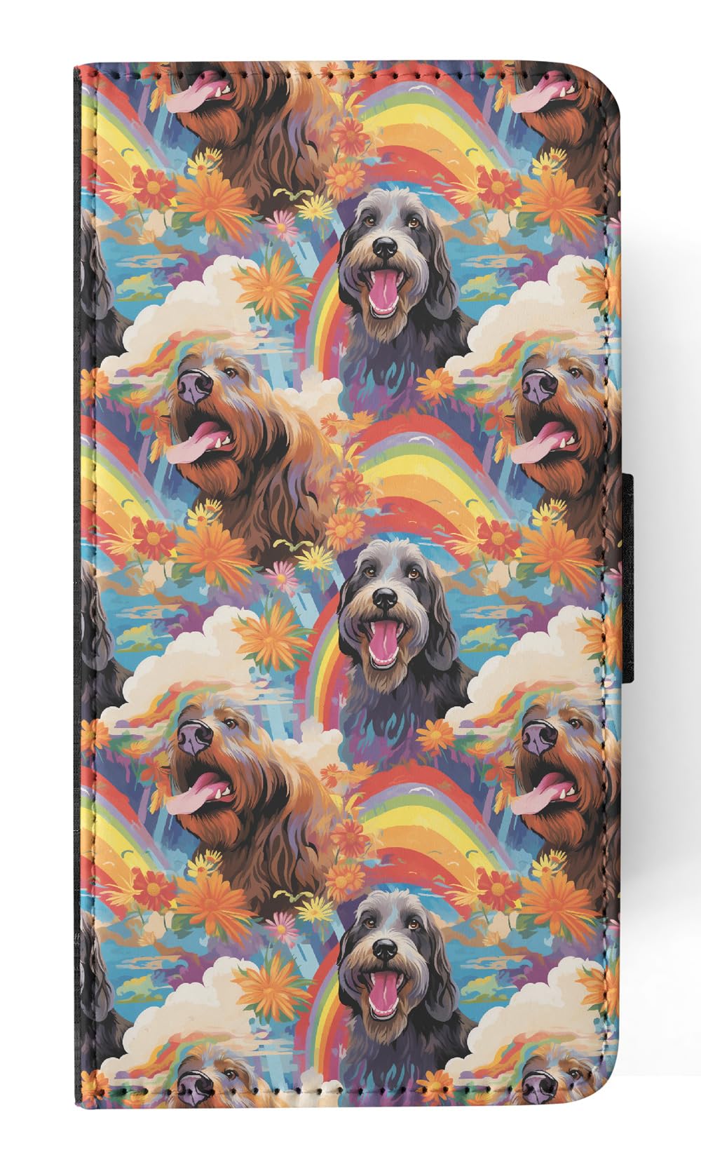 Faux Leather Flip Wallet Phone Case for Apple iPhone 14 Pro - Grand Basset Griffon Vendéen Puppy Dog Pattern - Slim Protective Cover with Card Slots | Perfect for Everyday Use, Travel & Business
