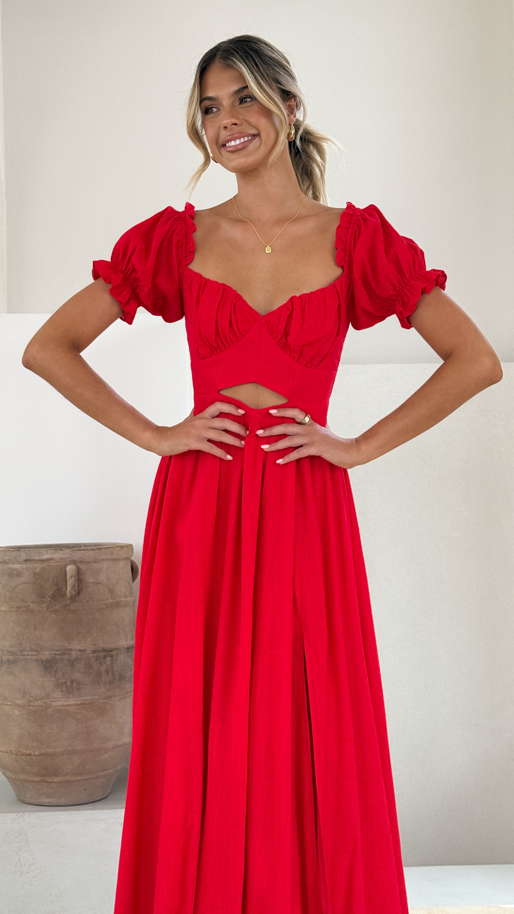 Stylish Red Hulu Maxi Dress for Women - Flowy Summer Beach Dress, Perfect for Vacations, Parties & Casual Outings