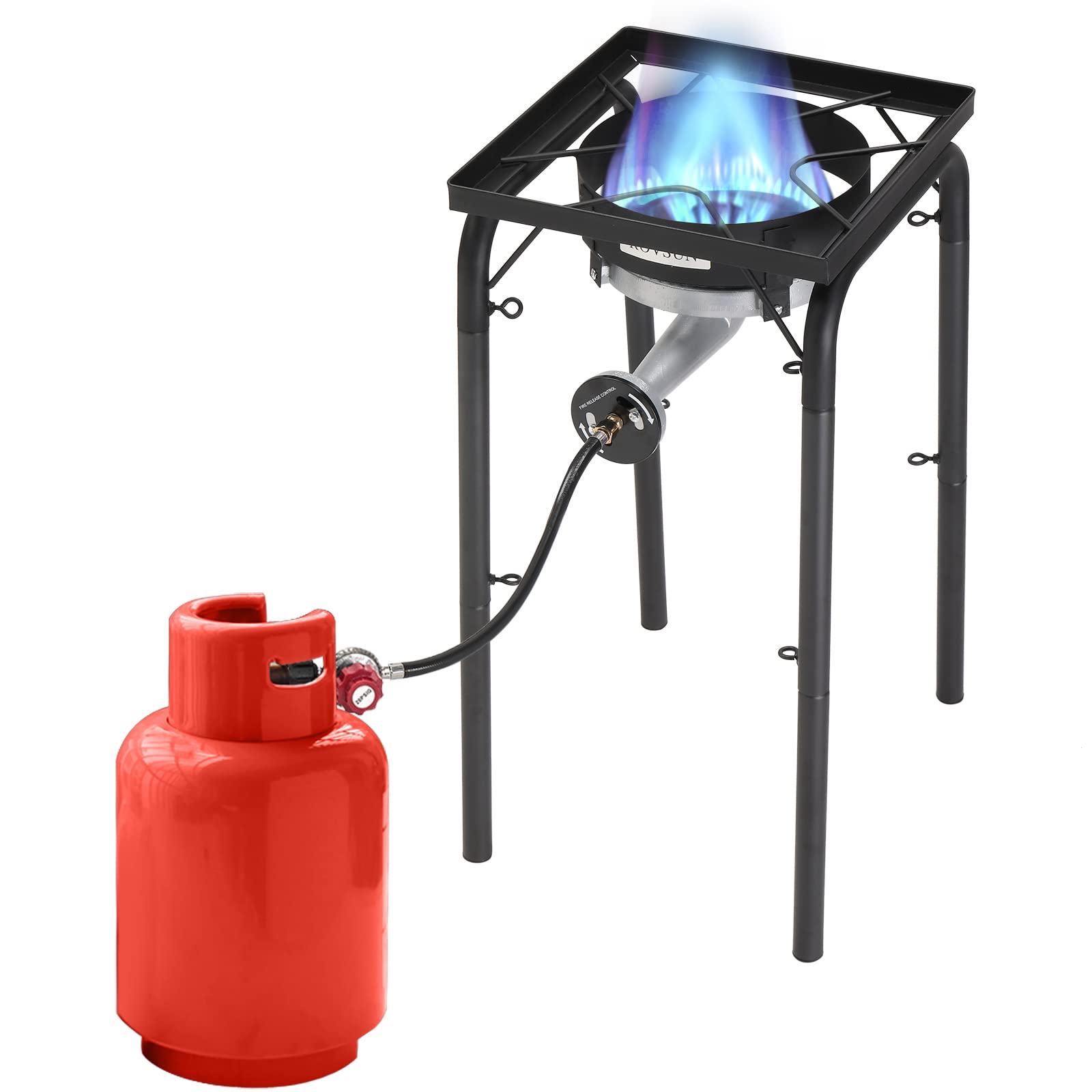 ROVSUN 200,000 BTU High-Pressure Propane Burner - Adjustable Height Portable Gas Stove with 20psi Regulator for Outdoor Cooking, Camping, Home Brewing, Turkey Frying & Maple Syrup Boiling | Perfect for Backyard BBQs, Tailgating & Emergency Preparedness