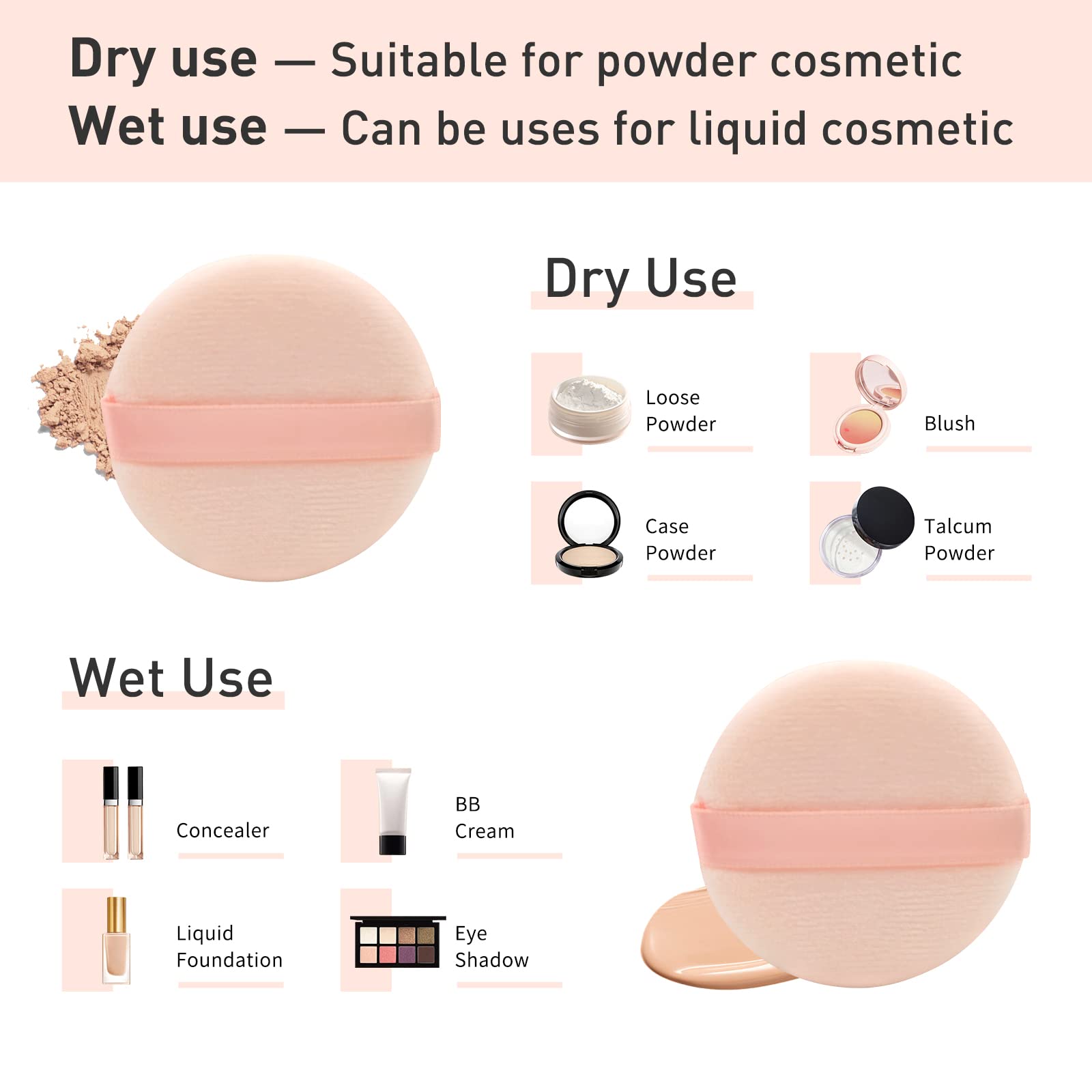 Zvrlampro 6-Piece Soft Cotton Powder Puff Set for Loose & Pressed Foundation - 3.15 Inch Makeup Sponge Pads for Face & Body (Nude) | Perfect for Daily Makeup Application & Touch-Ups