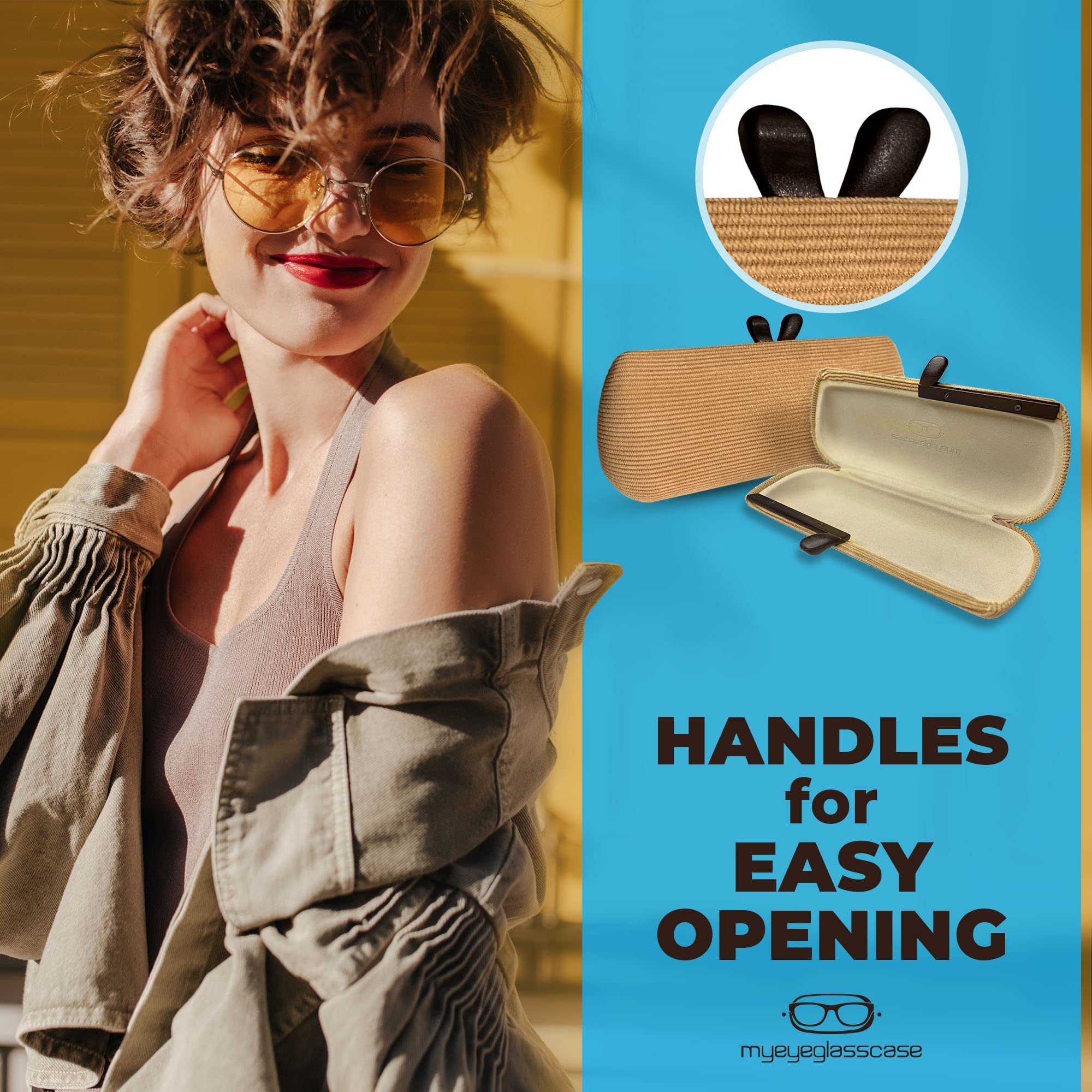 Stylish Hard Glasses Case for Women - Small Chic Sunglasses Holder with Easy-Open Lip & Drawstring Pouch - Perfect for Travel, Work, and Everyday Protection