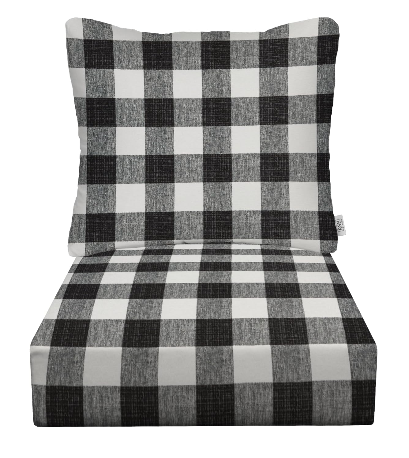 RSH DECOR: 23” x 24” Deep Seating Cushion with Pillow Back - All-Weather Spun Fabric, Waterproof & Fade-Resistant Outdoor Chair Cushion Set - Buffalo Plaid Black - Perfect for Patio, Deck, Poolside & Garden Furniture