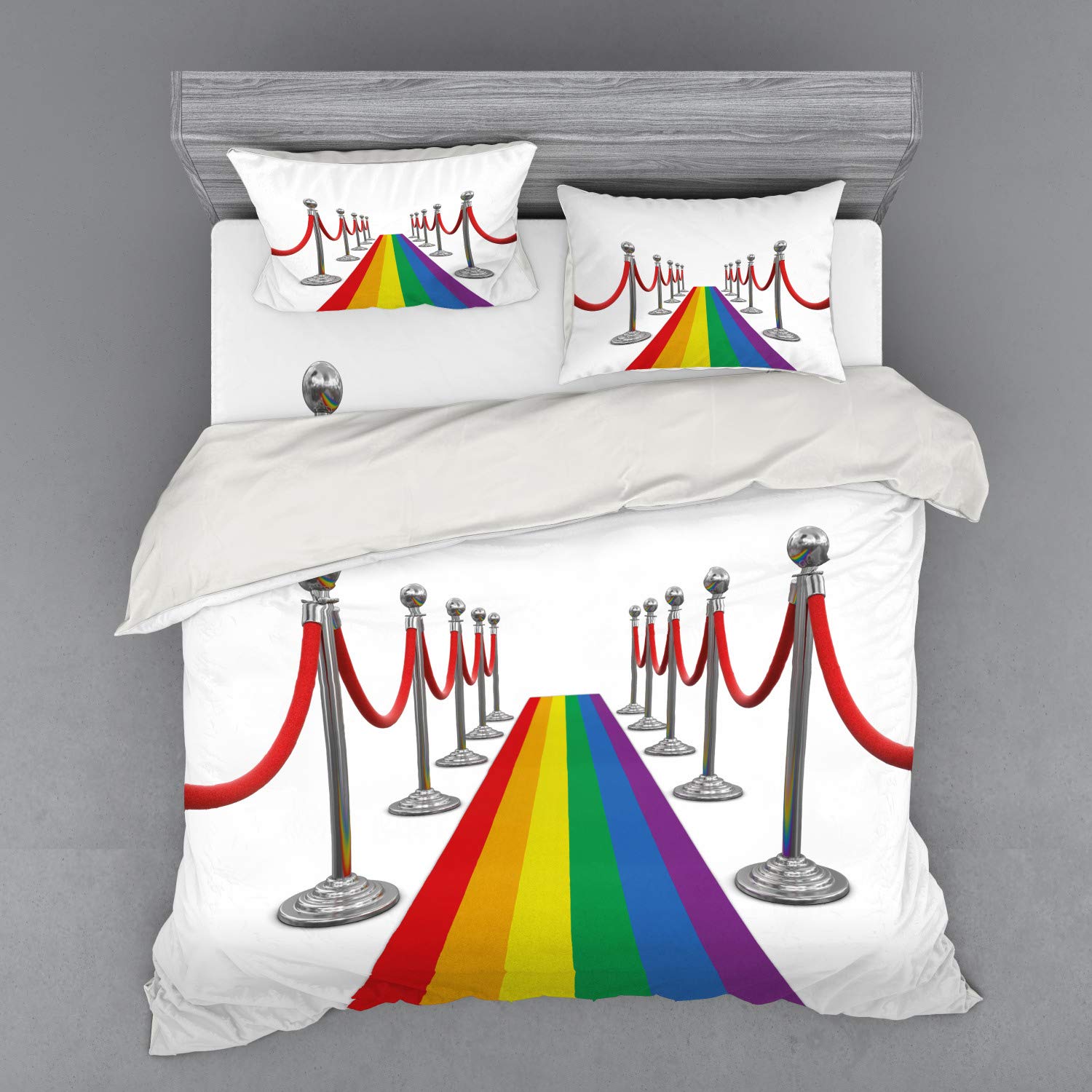 Ambesonne Pride Bedding Set - 4 Piece King Size Duvet Cover Set with Shams & Fitted Sheet, Colorful LGBTQ+ Parade Design, Soft Microfiber Polyester - Perfect for Pride Month, Gay Weddings & Rainbow Themed Bedrooms