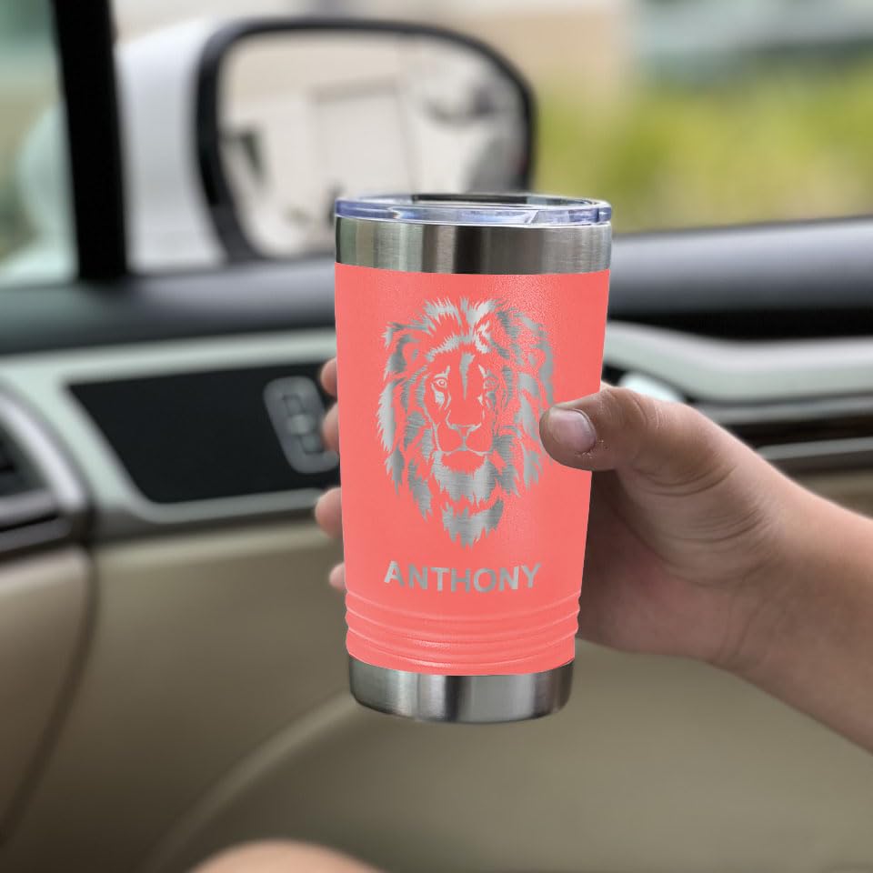 LaserGram 16oz Vacuum Insulated Stainless Steel Tumbler with Yin Yang Tai Chi Design - Personalized Engraved Pint Cup for Hot & Cold Drinks - Perfect for Gym, Office, Travel & Outdoor Activities (Coral)