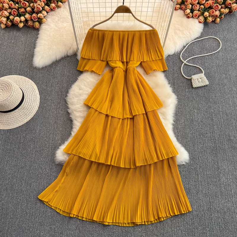 Elegant Off Shoulder Ruffled Layered Dress for Women - Perfect for Weddings, Parties & Special Occasions