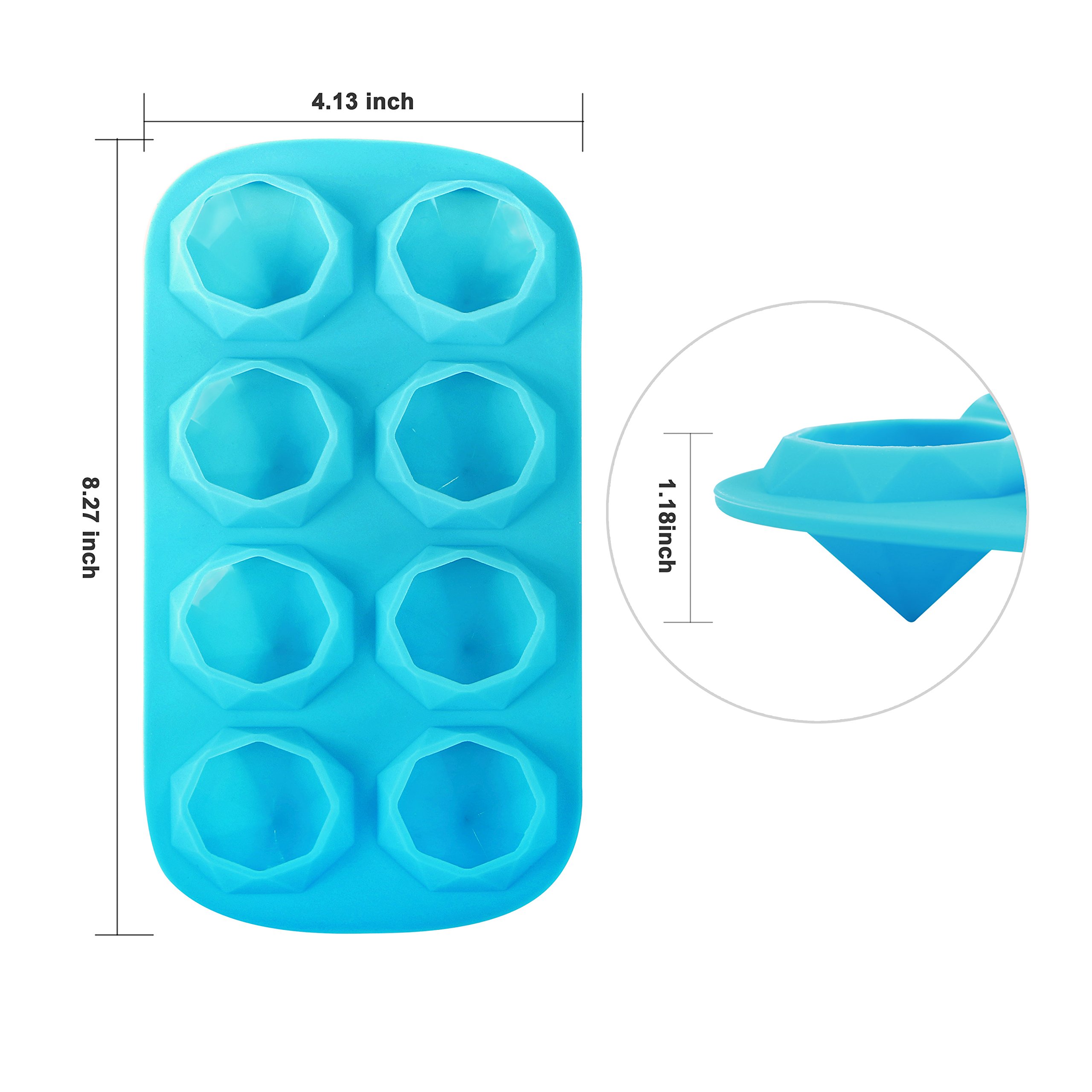 Webake 2 Pack Silicone Ice Cube Trays - Diamond Shape 8 Cavity Reusable Ice Molds for Cocktails, Wax, Resin, Chocolate & Candy Making - Perfect for Home Bars, DIY Crafts & Party Drinks
