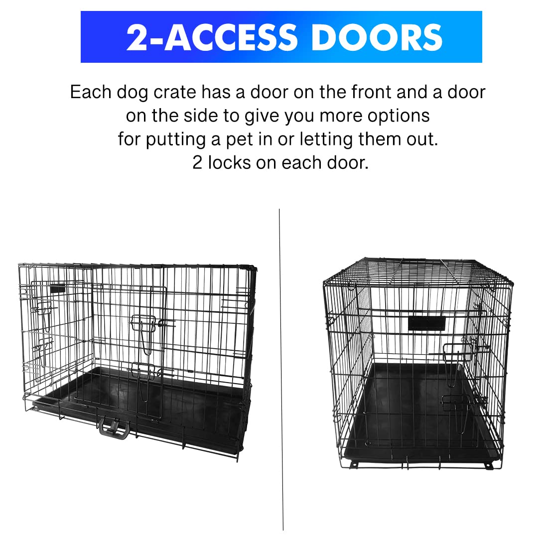 Signzworld 30 Inch 2-Door Folding Metal Dog Crate with Removable Tray - Medium Pet Training Cage & Animal Carrier for Puppies, Travel & Home Use
