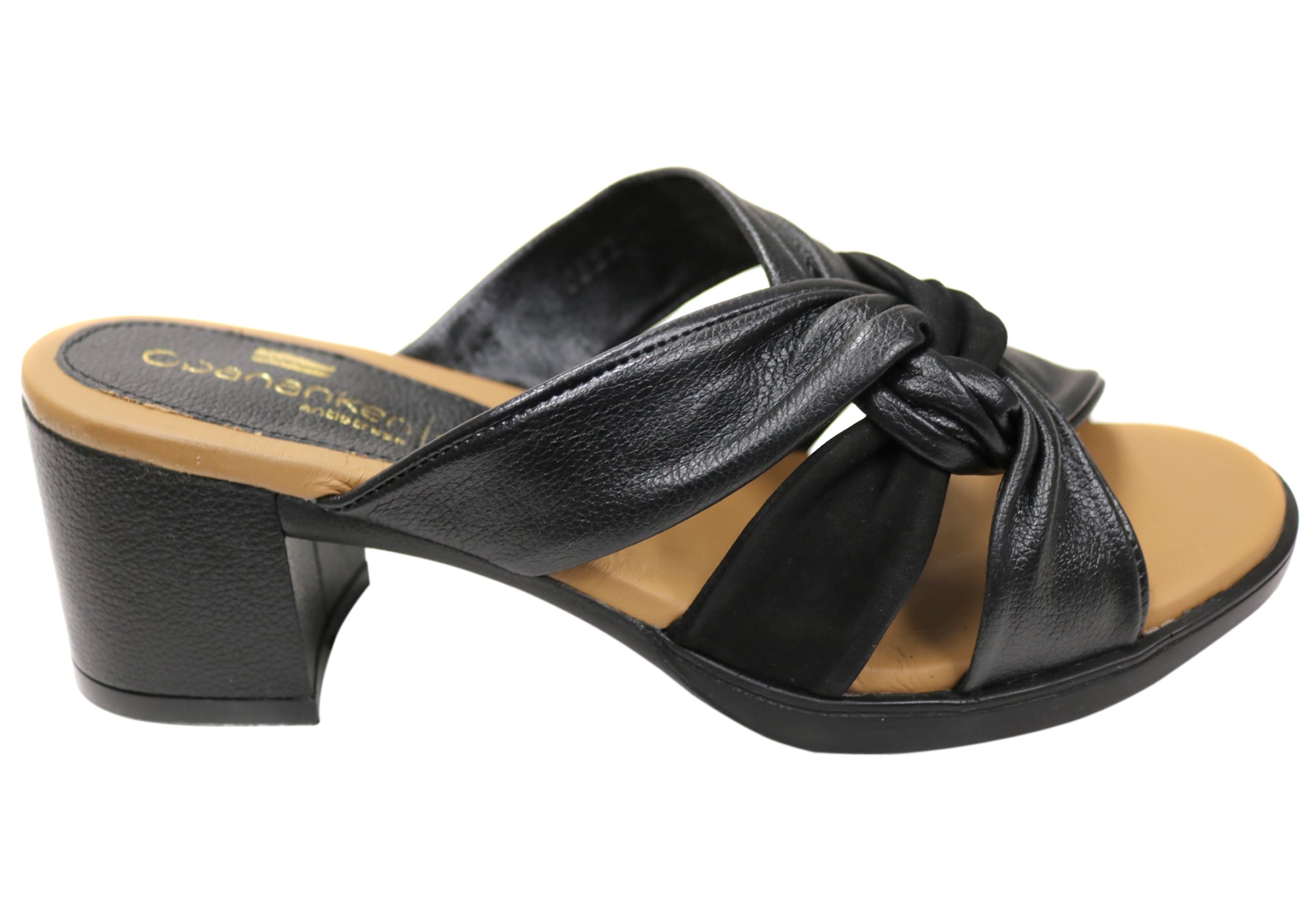 Opananken Women's Comfortable Leather Mid Heel Slide Sandals - Stylish & Supportive for Work, Travel & Casual Wear