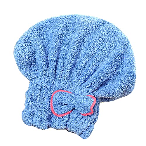 BDYJY 1PC Quick-Drying Microfiber Hair Towel Wrap for Women & Girls - Soft Bath Turban with Cute Ears, Lightweight Hair Dry Hat & Headscarf (Blue) - Perfect for Shower, Swimming & Salon Styling