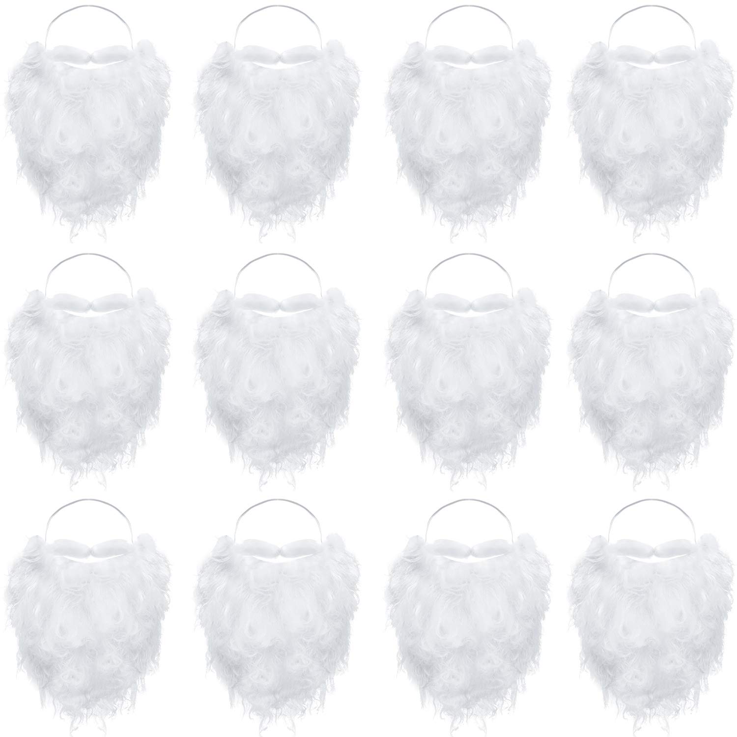 12-Piece Funny Santa Beard Costume Set - White Fake Beards for Christmas, Santa Claus Costume Accessories for Adults - Perfect for Christmas Parties, Holiday Events & Festive Disguises