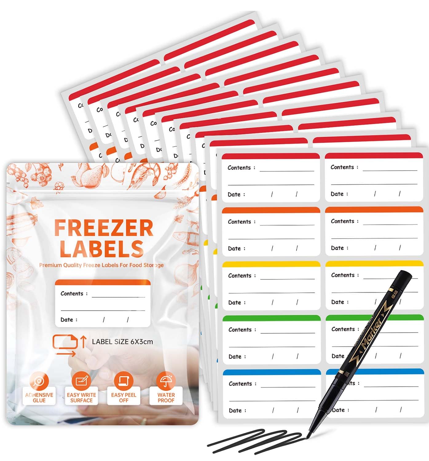 Colorful Freezer Food Labels - Removable Fridge Stickers for Food Containers & Meal Prep - 100pc Kitchen Organization Set for Meal Planning, Storage & Pantry Organization